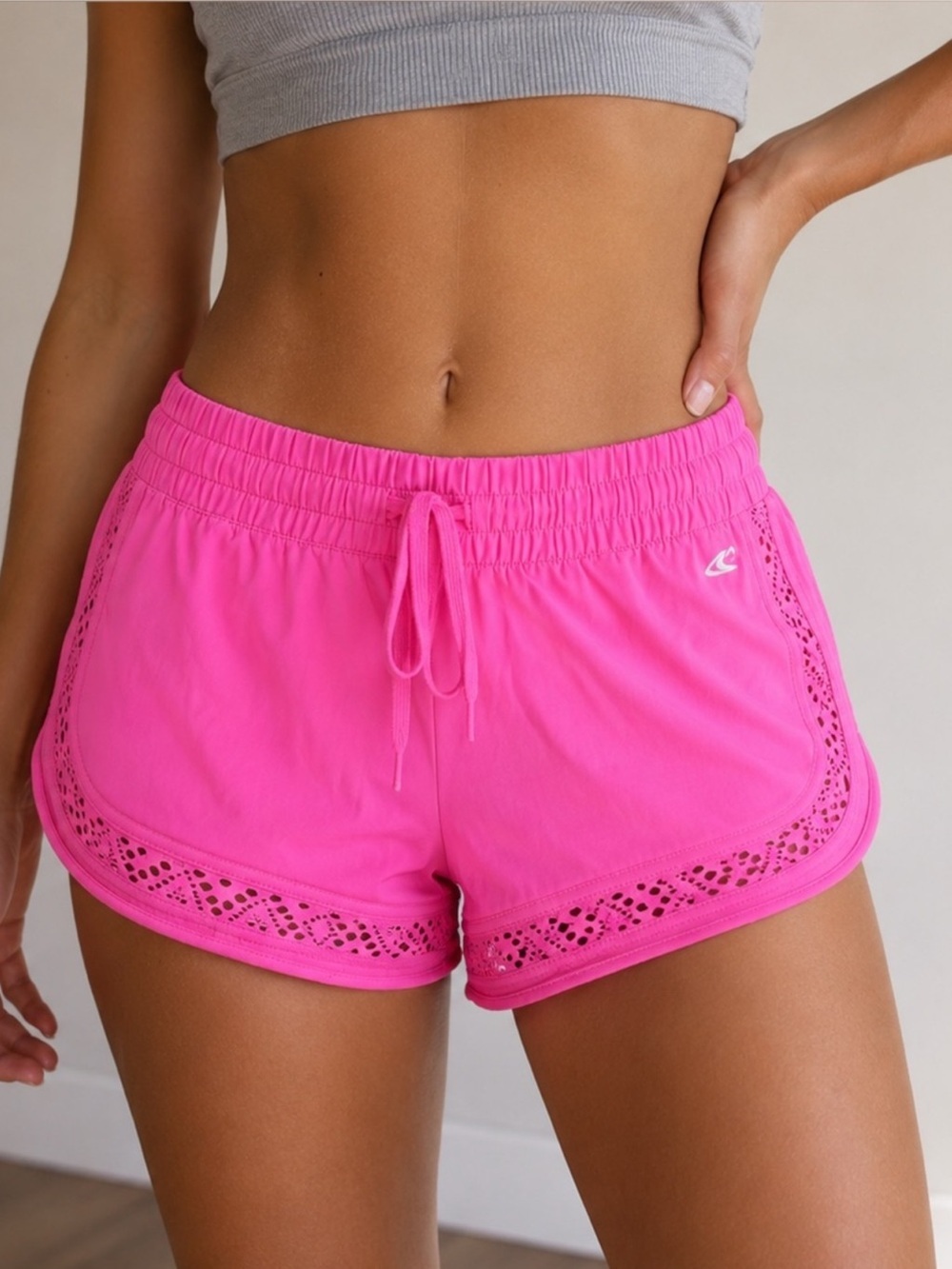 O'Neill Pink Athletic Or Swim Shorts with Curved Hem and Mesh Detailing
